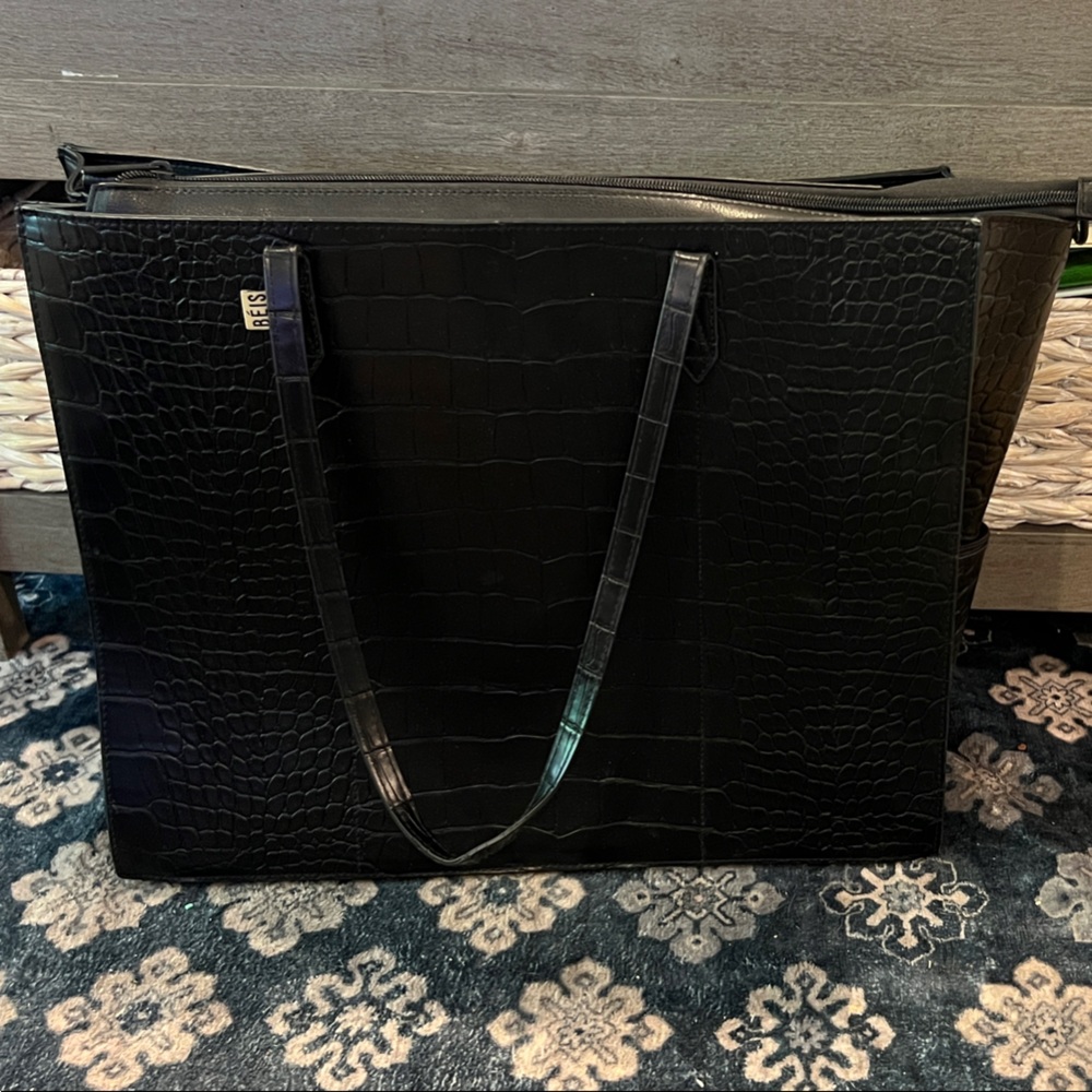 BEIS Black Crocodile-Patterned Handbag